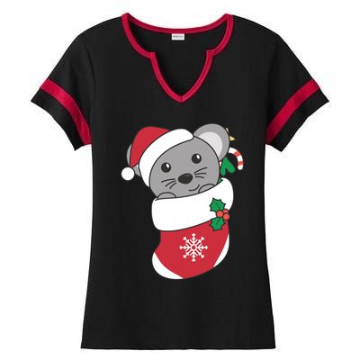 Cute Mouse In Christmas Sock For Christmas Mice Gift Ladies Halftime Notch Neck Tee