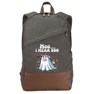 Cute Moo I Mean Boo Halloween Cow Ghost Moo Gift Cotton Canvas Backpack