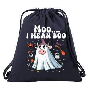 Cute Moo I Mean Boo Halloween Cow Ghost Moo Gift Drawstring Bag