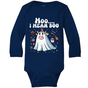 Cute Moo I Mean Boo Halloween Cow Ghost Moo Gift Baby Long Sleeve Bodysuit