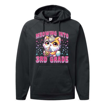 Cute Meowing Into 3rd Grade Cat For First Day Of 3rd Grade Performance Fleece Hoodie