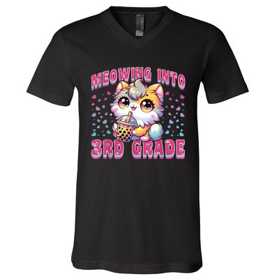 Cute Meowing Into 3rd Grade Cat For First Day Of 3rd Grade V-Neck T-Shirt