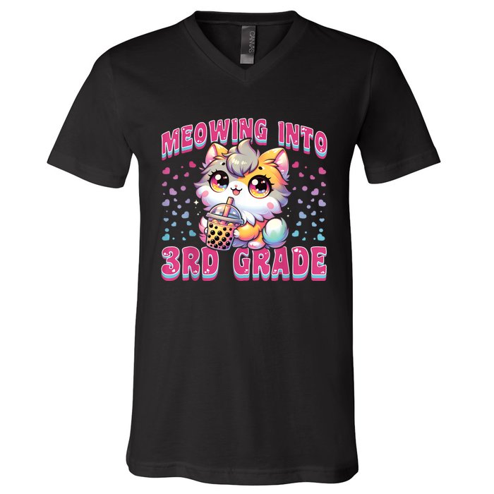 Cute Meowing Into 3rd Grade Cat For First Day Of 3rd Grade V-Neck T-Shirt