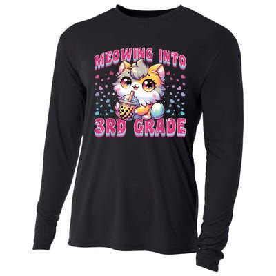 Cute Meowing Into 3rd Grade Cat For First Day Of 3rd Grade Cooling Performance Long Sleeve Crew