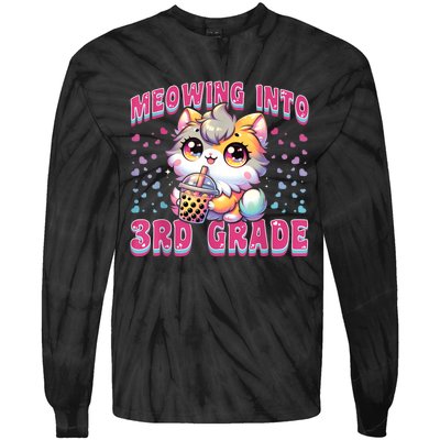 Cute Meowing Into 3rd Grade Cat For First Day Of 3rd Grade Tie-Dye Long Sleeve Shirt