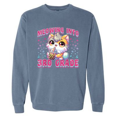 Cute Meowing Into 3rd Grade Cat For First Day Of 3rd Grade Garment-Dyed Sweatshirt