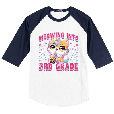 Cute Meowing Into 3rd Grade Cat For First Day Of 3rd Grade Baseball Sleeve Shirt