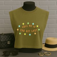 Call Me If You Get Lost Star Garment-Dyed Women's Muscle Tee