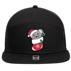 Cute Mouse In Christmas Sock For Christmas Mice Gift 7 Panel Mesh Trucker Snapback Hat