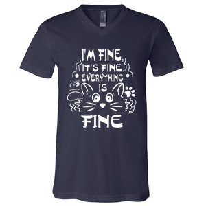 Cat Meme It's Fine I'm Fine Everything Is Fine Funny V-Neck T-Shirt