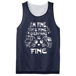 Cat Meme It's Fine I'm Fine Everything Is Fine Funny Mesh Reversible Basketball Jersey Tank