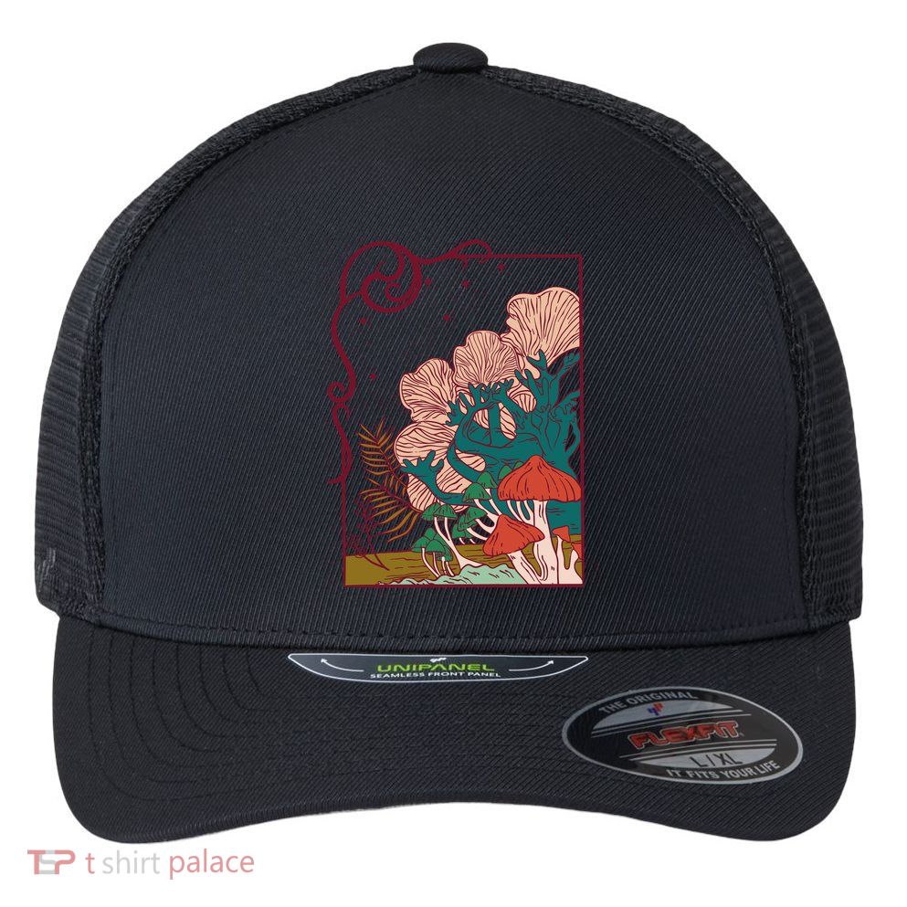 Cool Mushrooms Illustration Flexfit Unipanel Trucker Cap