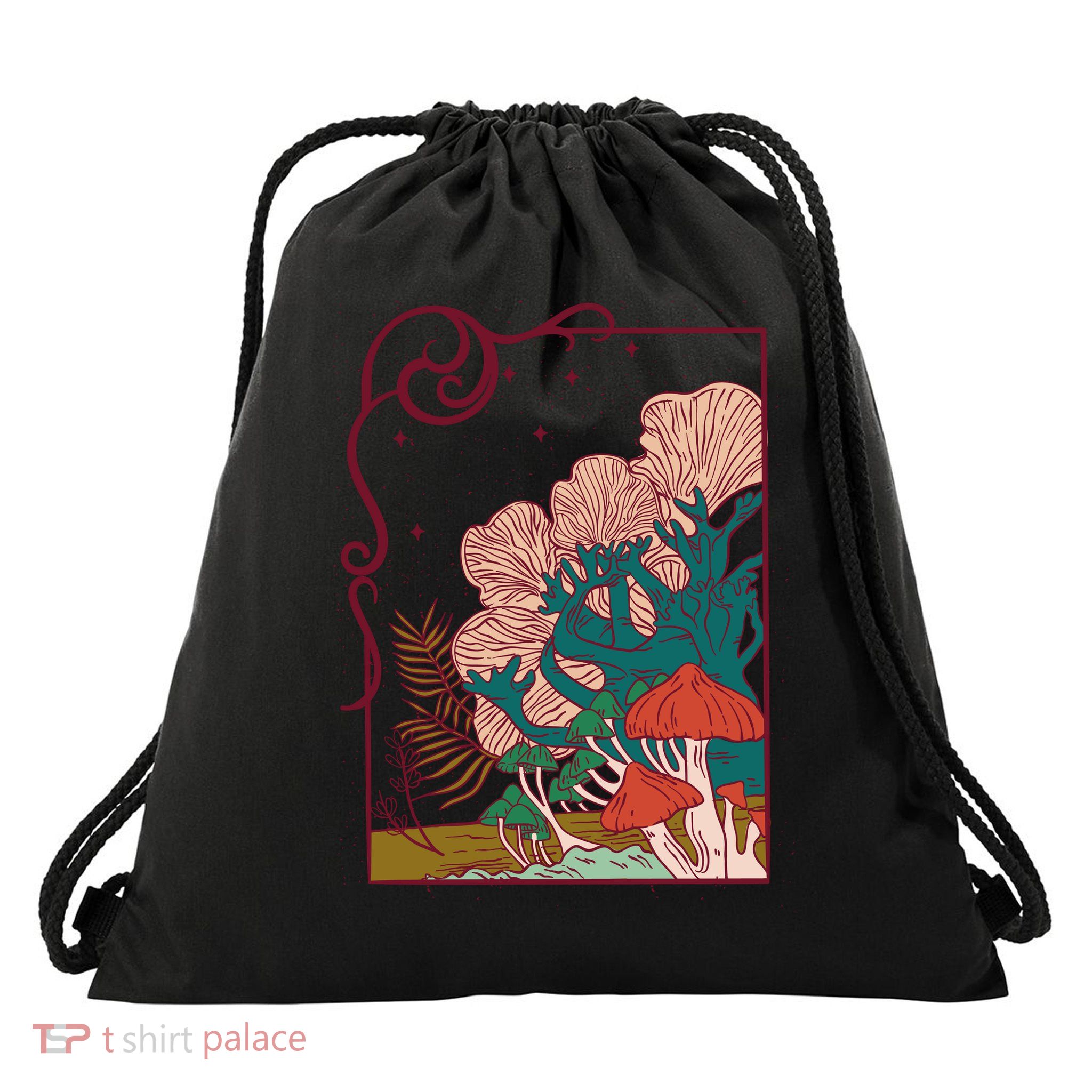 Cool Mushrooms Illustration Drawstring Bag
