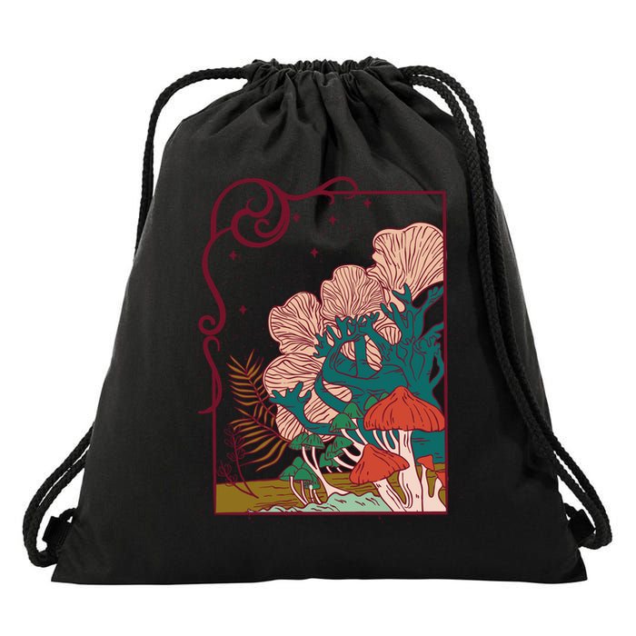 Cool Mushrooms Illustration Drawstring Bag