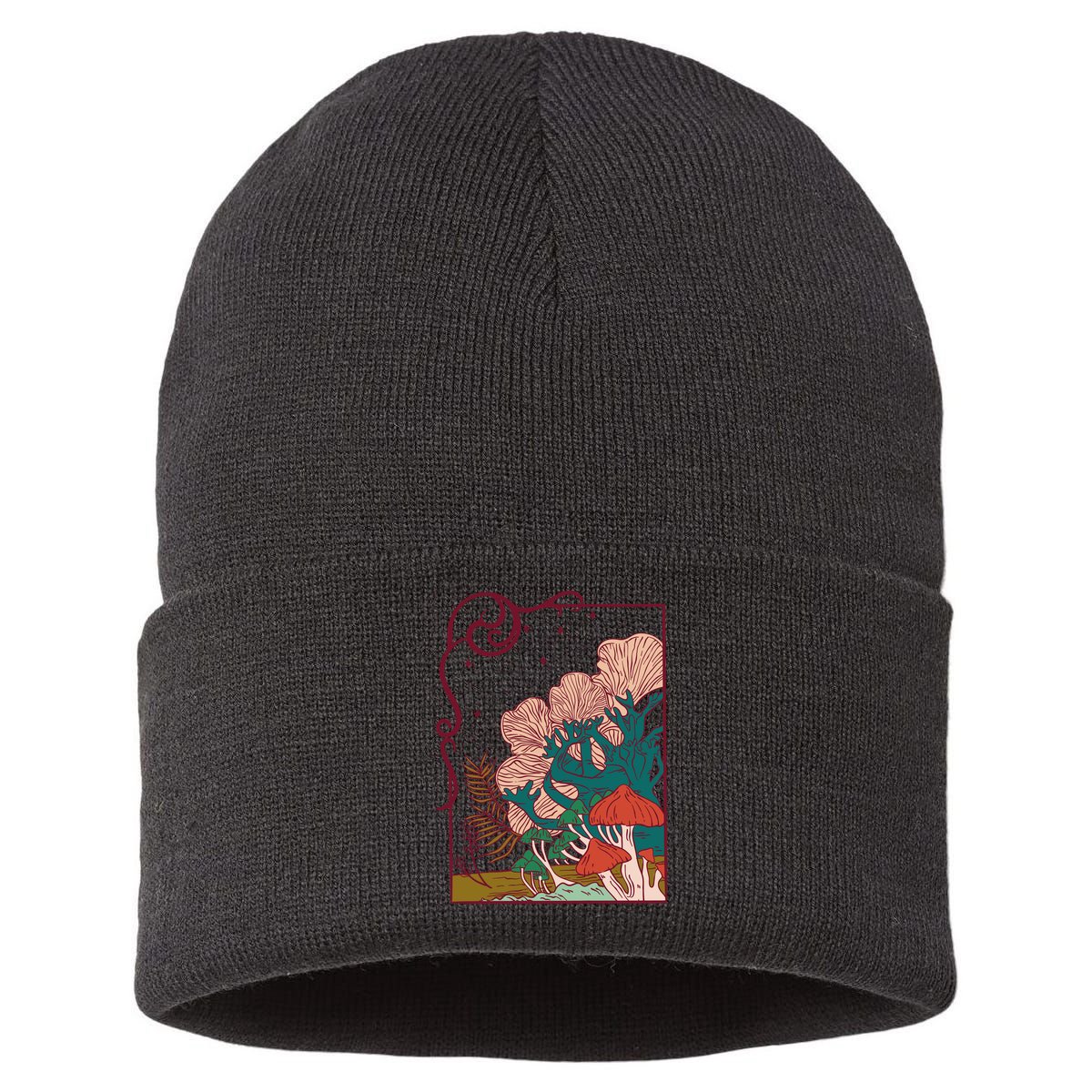 Cool Mushrooms Illustration Sustainable Knit Beanie