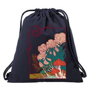 Cool Mushrooms Illustration Drawstring Bag