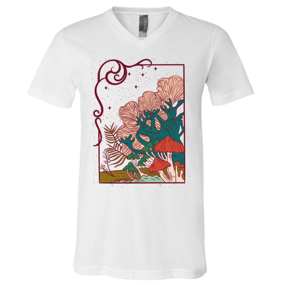 Cool Mushrooms Illustration V-Neck T-Shirt