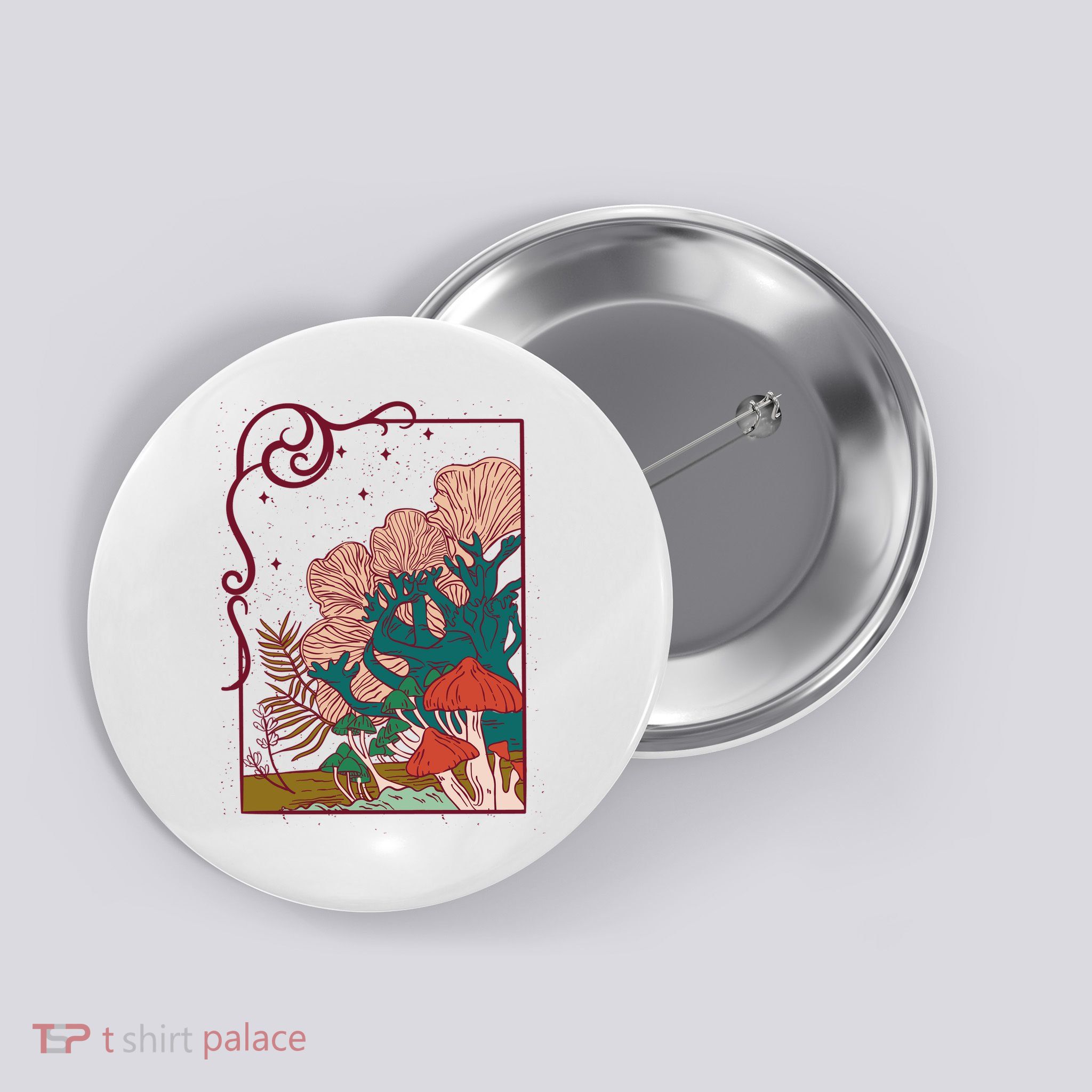 Cool Mushrooms Illustration Button
