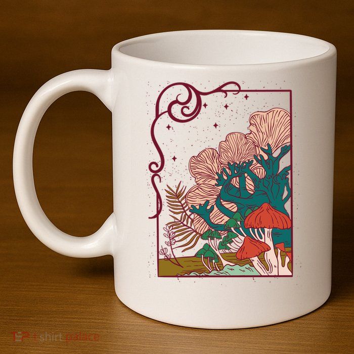 Cool Mushrooms Illustration 11oz C Handle Ceramic Mug