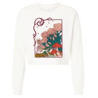 Cool Mushrooms Illustration Cropped Pullover Crew