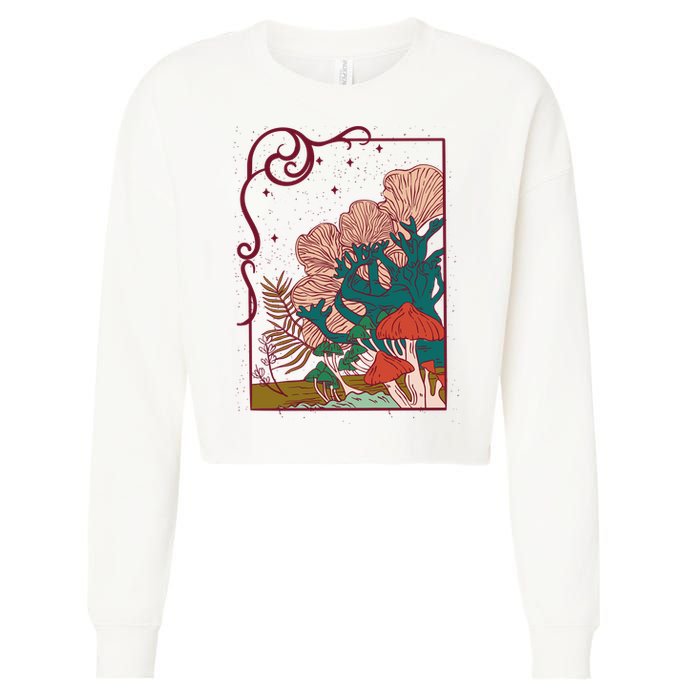 Cool Mushrooms Illustration Cropped Pullover Crew