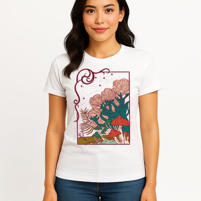 Cool Mushrooms Illustration Womens T-Shirt