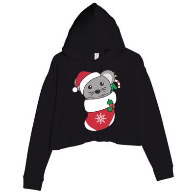 Cute Mouse In Christmas Sock For Christmas Mice Cool Gift Crop Fleece Hoodie