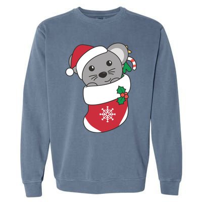 Cute Mouse In Christmas Sock For Christmas Mice Cool Gift Garment-Dyed Sweatshirt