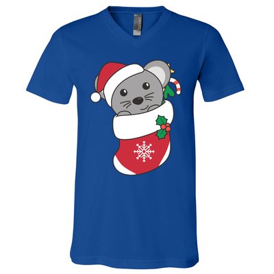 Cute Mouse In Christmas Sock For Christmas Mice Cool Gift V-Neck T-Shirt