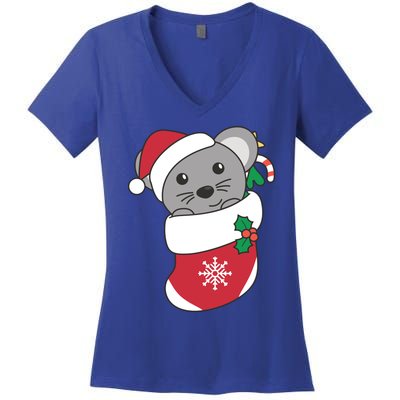 Cute Mouse In Christmas Sock For Christmas Mice Cool Gift Women's V-Neck T-Shirt