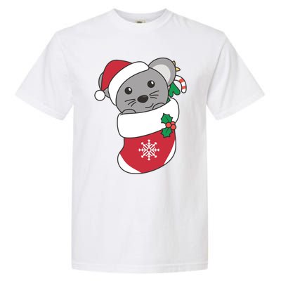 Cute Mouse In Christmas Sock For Christmas Mice Cool Gift Garment-Dyed Heavyweight T-Shirt