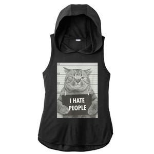 Cat Mugshot I Hate People Funny Gift Ladies PosiCharge Tri-Blend Wicking Draft Hoodie Tank