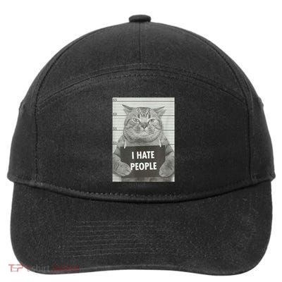 Cat Mugshot I Hate People Funny Gift 7-Panel Snapback Hat