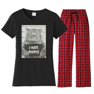 Cat Mugshot I Hate People Funny Gift Women's Flannel Pajama Set