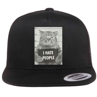 Cat Mugshot I Hate People Funny Gift Flat Bill Trucker Hat