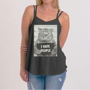 Cat Mugshot I Hate People Funny Gift Women's Strappy Tank