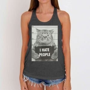 Cat Mugshot I Hate People Funny Gift Women's Knotted Racerback Tank