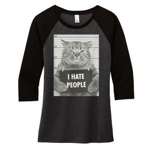 Cat Mugshot I Hate People Funny Gift Women's Tri-Blend 3/4-Sleeve Raglan Shirt