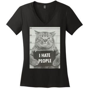 Cat Mugshot I Hate People Funny Gift Women's V-Neck T-Shirt