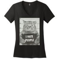 Cat Mugshot I Hate People Funny Gift Women's V-Neck T-Shirt