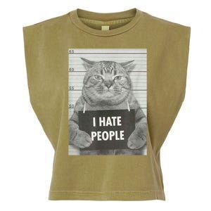 Cat Mugshot I Hate People Funny Gift Garment-Dyed Women's Muscle Tee