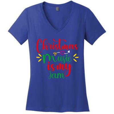 Christmas Music Is My Jam Funny Christmas Music Lover Quote Funny Gift Women's V-Neck T-Shirt