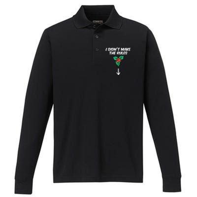 Christmas Mistletoe I Didnt Make The Rules Xmas Humor Performance Long Sleeve Polo