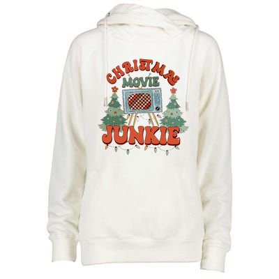 Christmas Movie Junkie Retro Christmas Tree Chrismas Womens Funnel Neck Pullover Hood