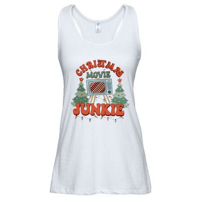 Christmas Movie Junkie Retro Christmas Tree Chrismas Ladies Essential Flowy Tank