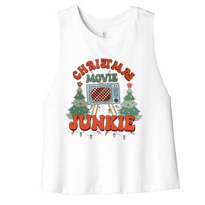 Christmas Movie Junkie Retro Christmas Tree Chrismas Women's Racerback Cropped Tank