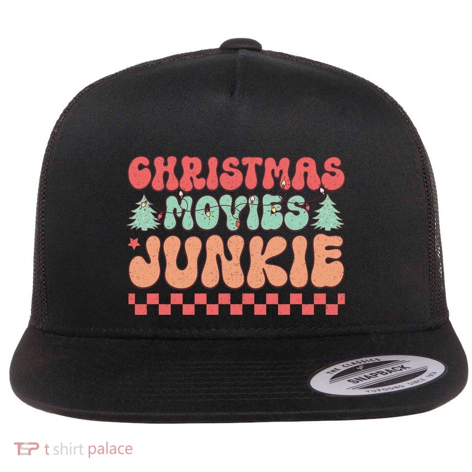 Christmas Movies Junkie Festive Graphic Flat Bill Trucker Hat