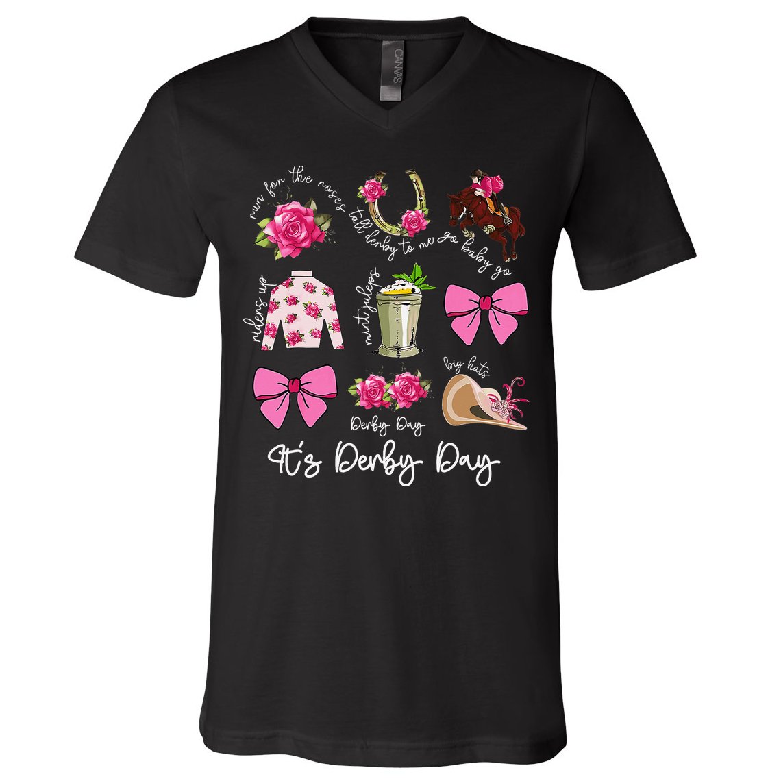 Coquette Mint Julep Big Hat Derby Horse Racing Women V-Neck T-Shirt
