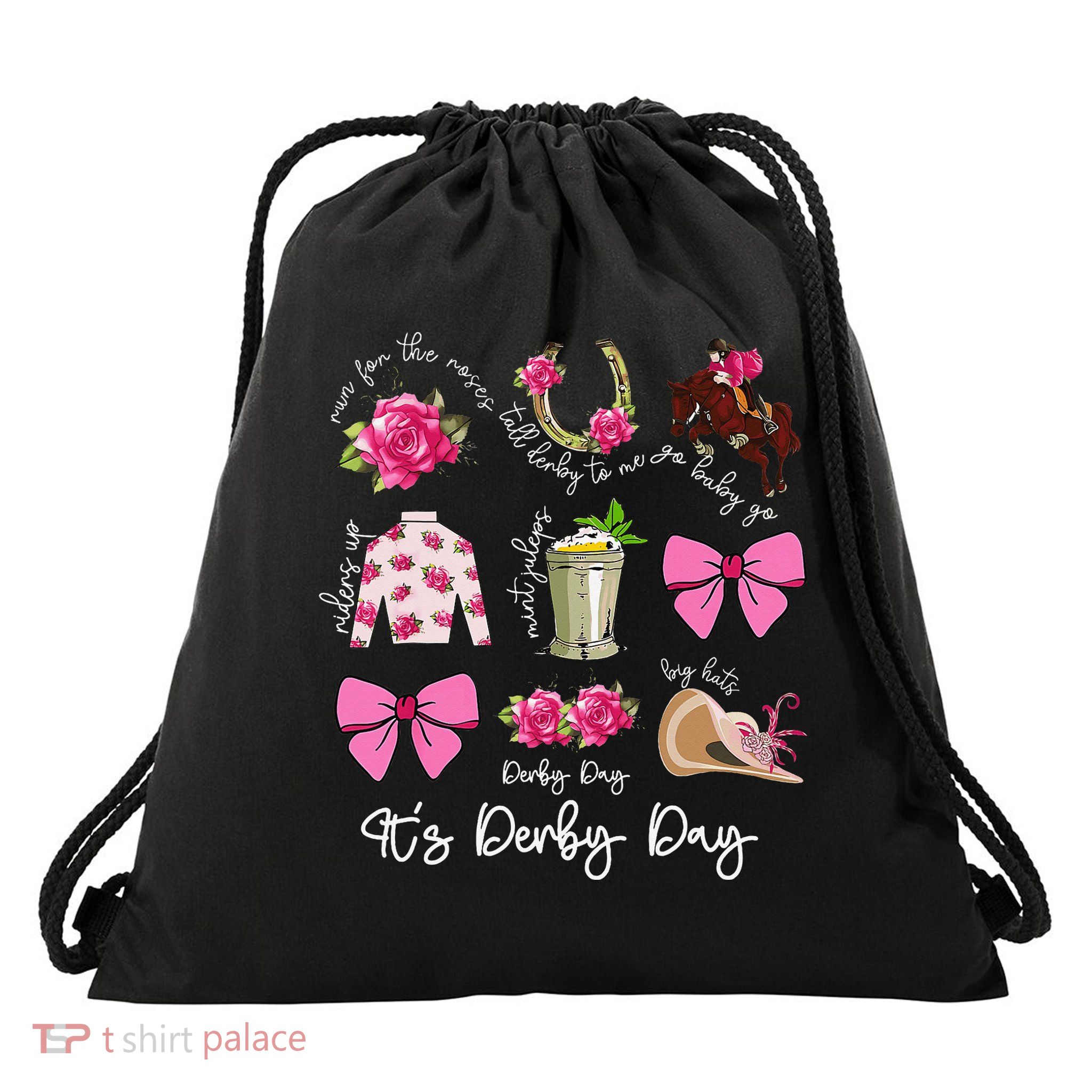 Coquette Mint Julep Big Hat Derby Horse Racing Women Drawstring Bag