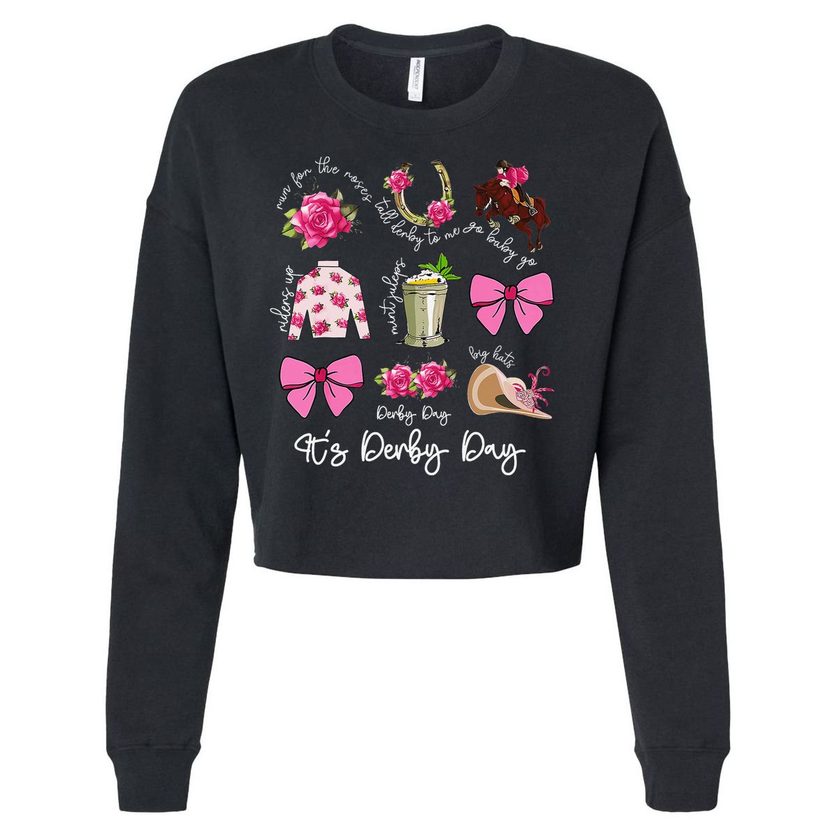 Coquette Mint Julep Big Hat Derby Horse Racing Women Cropped Pullover Crew